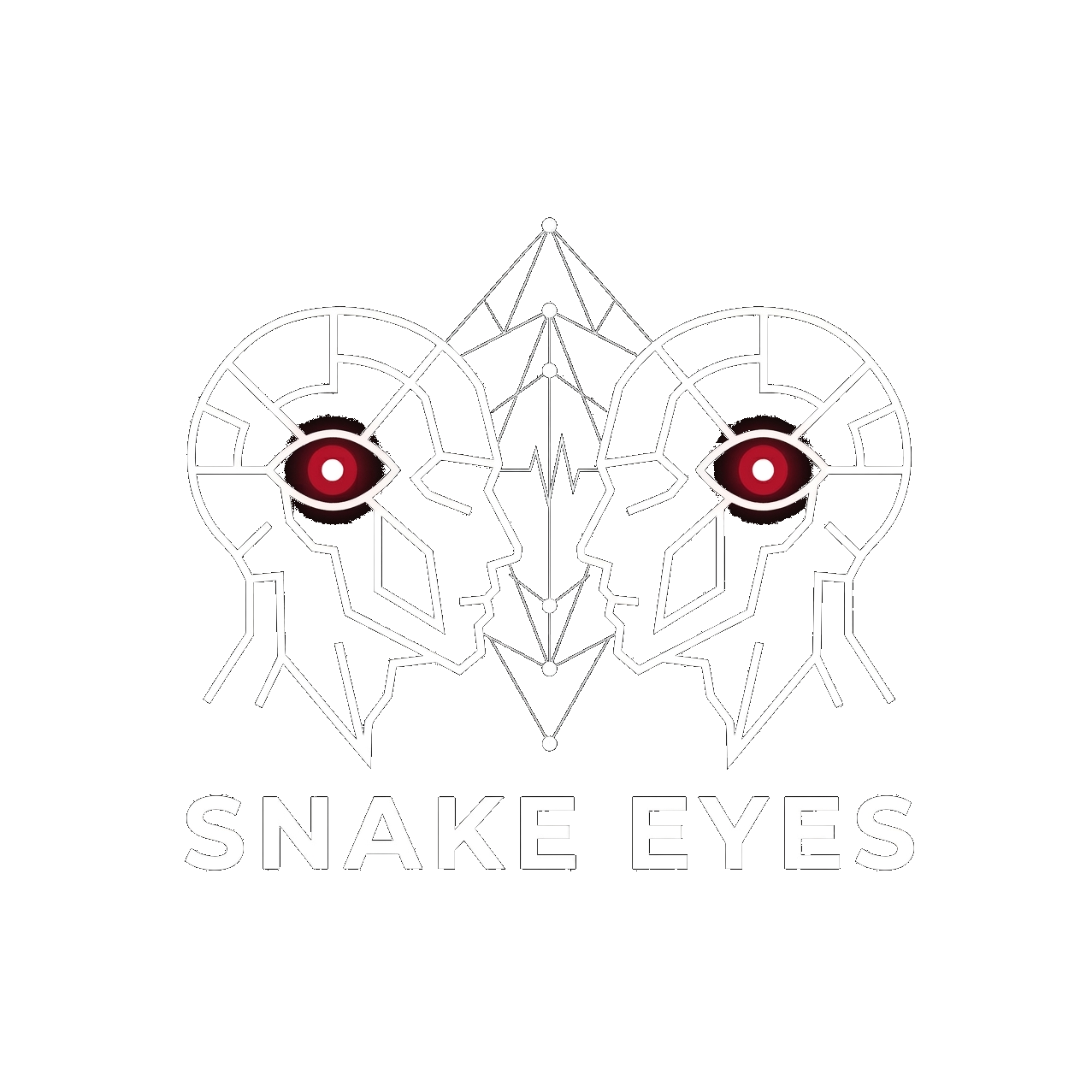 Snake Eyes — two wireframe geometric heads with glowing red third eyes